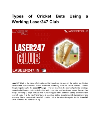 Types of Cricket Bets Using a Working Laser247 Club