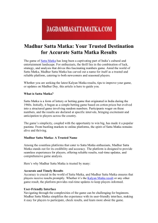 Madhur Satta Matka  Your Trusted Destination for Accurate Satta Matka Results