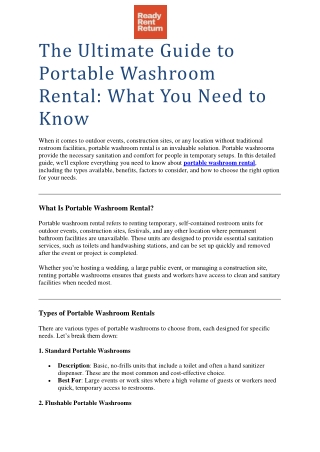 The Ultimate Guide to Portable Washroom Rental