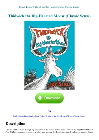 READ Books Thidwick the Big-Hearted Moose (Classic Seuss)