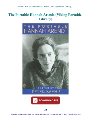eBooks The Portable Hannah Arendt (Viking Portable Library)
