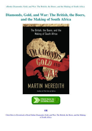 eBooks Diamonds  Gold  and War The British  the Boers  and the Making of South Africa