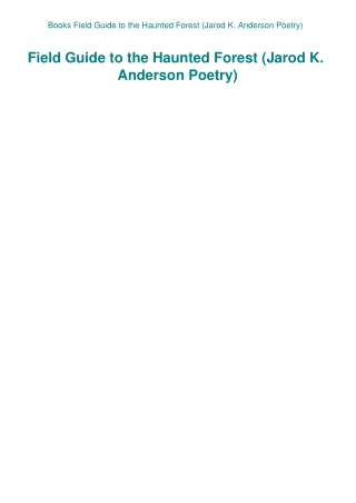 Books  Field Guide to the Haunted Forest (Jarod K. Anderson Poetry)
