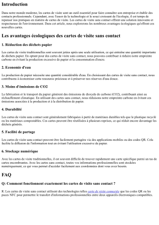 Les avantages écologiques des cartes de visite sans contact