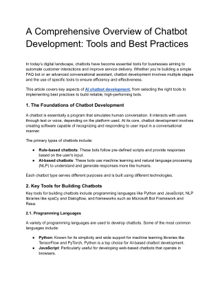 A Comprehensive Overview of Chatbot Development_ Tools and Best Practices