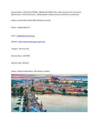 FOR CZECH CITIZENS - INDIAN ELECTRONIC VISA  Indian Visa Center for Tourist and