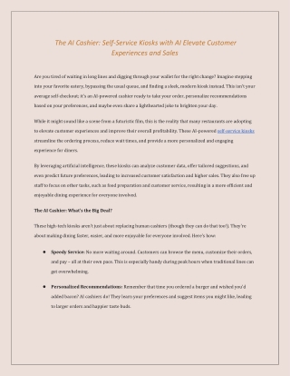 AI Cashier: Self-Service Kiosks with AI Elevate Customer Experiences and Sales