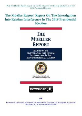 PDF The Mueller Report Report On The Investigation Into Russian Interference In The 2016 Presidentia