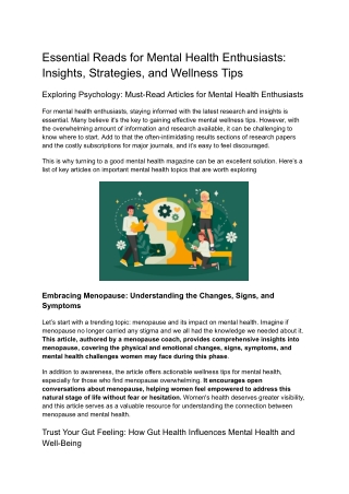 Essential Reads for Mental Health Enthusiasts Insights, Strategies, and Wellness Tips