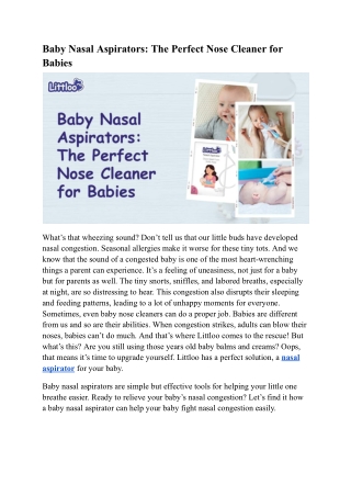 Baby Nasal Aspirators_ The Perfect Nose Cleaner for Babies