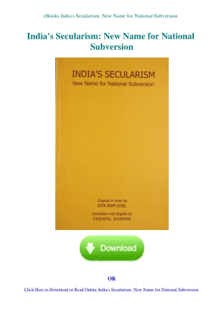 eBooks India's Secularism New Name for National Subversion