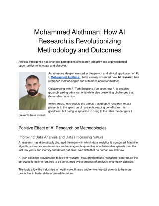 Mohammed Alothman: How AI Research is Revolutionizing Methodology and Outcomes
