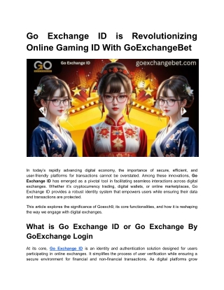 Go Exchange ID is Revolutionizing Online Gaming ID With GoExchangeBet