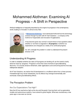 Mohammed Alothman: Examining AI Progress – A Shift in Perspective