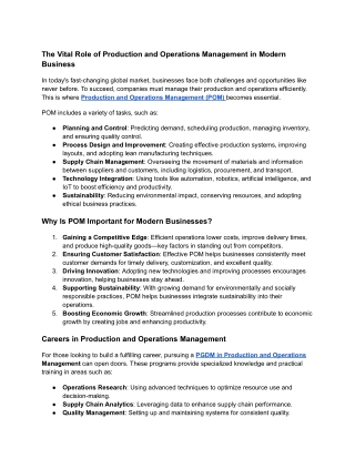 The Vital Role of Production and Operations Management in Modern Business