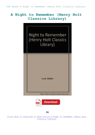 PDF Books A Night to Remember (Henry Holt Classics Library)