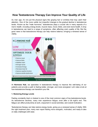 How Testosterone Therapy Can Improve Your Quality of Life
