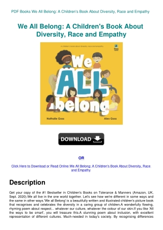 PDF Books We All Belong A Children's Book About Diversity  Race and Empathy