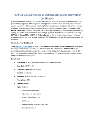 DumpsBoss PCAP-31-03 Study Guide: Expert Insights for Python Certification