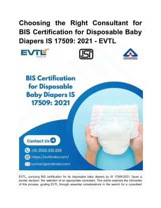 Choosing the Right Consultant for BIS Certification for Disposable Baby Diapers IS 17509_ 2021 - EVTL