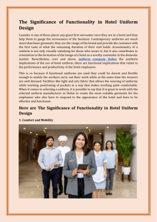 The Significance of Functionality in Hotel Uniform Design