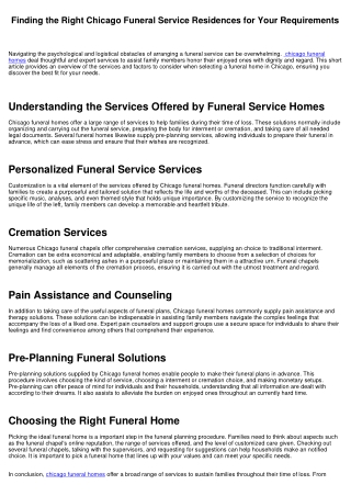Locating the Right Chicago Funeral Service Residences for Your Needs