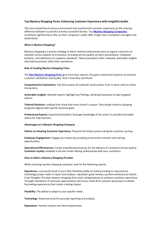 Top Mystery Shopping Firms Enhancing Customer Experience with Insightful Audits