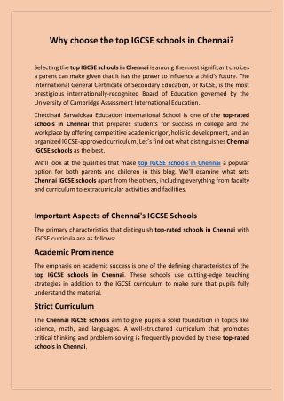 Why choose top IGCSE Schools in Chennai?