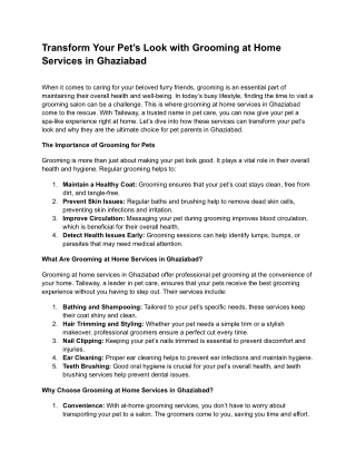 Transform Your Pet’s Look with Grooming at Home Services in Ghaziabad