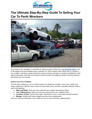 The Ultimate Step-By-Step Guide To Selling Your Car To Perth Wreckers