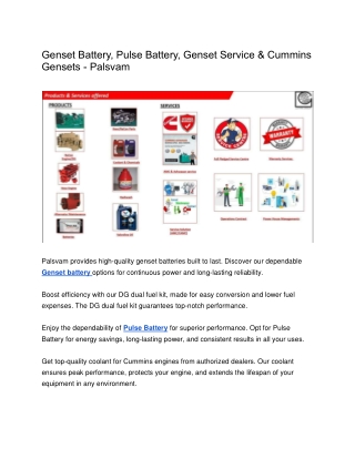 Genset Battery, Pulse Battery, Genset Service & Cummins Gensets - Palsvam