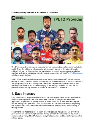 Exploring the Top Features of the Best IPL ID Providers