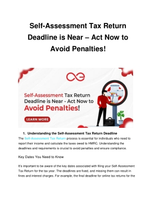 Self-Assessment Tax Return Deadline is Near – Act Now to Avoid Penalties!