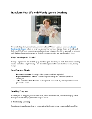 Life and Relationship Coach Seattle And Bellevue WA