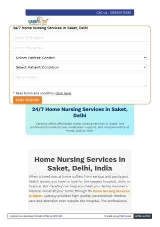 Best Home Nursing Services in Saket, Delhi NCR | Expert Patient Care at Home