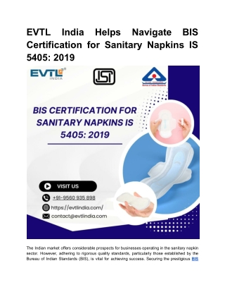 EVTL India Helps Navigate BIS Certification for Sanitary Napkins IS 5405_ 2019