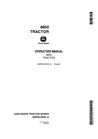 John Deere 8850 Tractor Operator’s Manual Instant Download (Publication No.OMRW16848)