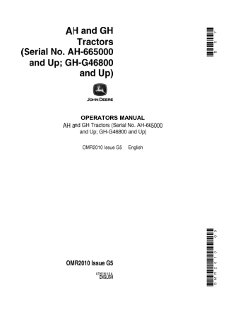 John Deere AH and GH Tractors Operator’s Manual Instant Download (Pin.AH-665000 and up;GH-G46800 and up) (Publication No