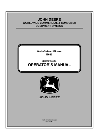 John Deere B635 Walk-Behind Blower Operator’s Manual Instant Download (PIN001001-) (Publication No.OMM161988)