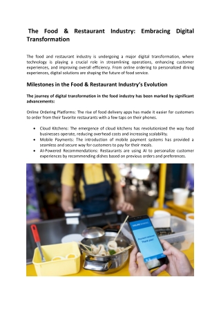 The Food & Restaurant Industry: Driving Growth Through Digital Transformation