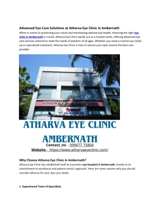 Expert Eye Care at Atharva Eye Clinic in Ambernath | Best Eye Hospital