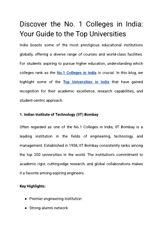 No. 1 Colleges in India