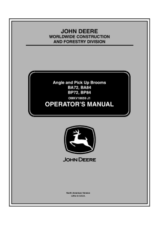 John Deere BA72 BA84 BP72 BP84 Angle and Pick Up Brooms Operator’s Manual Instant Download (Publication No.OMKV18659)