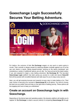 Goexchange Login Successfully Secures Your Betting Adventure.