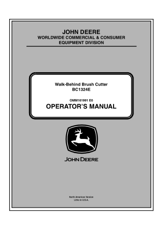 John Deere BC1324E Walk-Behind Brush Cutter Operator’s Manual Instant Download (PIN001001-) (Publication No.OMM161991)