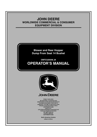 John Deere Blower and Rear Hopper Dump From Seat 14 Bushel Operator’s Manual Instant Download (PIN010001-) (Publication