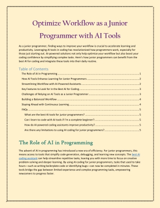 Optimize Workflow as a Junior Programmer with AI Tools