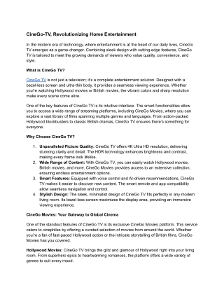 CineGo-TV, Revolutionizing Home Entertainment