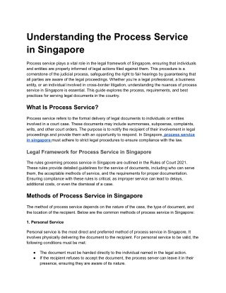 Understanding the Process Service in Singapore