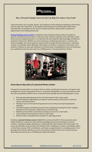 How a Personal Training Course in Cork Can Help You Achieve Your Goals?